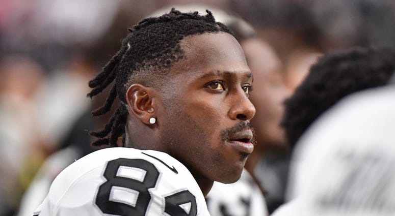 Oakland Raiders wide receiver Antonio Brown (84) looks on during the first half against the Arizona Cardinals during a preseason game at State Farm Stadium Oakland Raiders wide receiver Antonio Brown (84) looks on during the first half against the Arizona Cardinals during a preseason game at State Farm Stadium