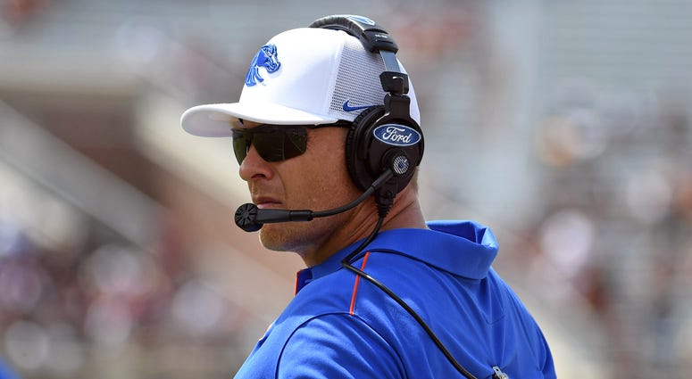 Boise State Broncos head coach Bryan Harsin looks on during a game against the Florida State Seminoles at Doak Campbell Stadium Boise State Broncos head coach Bryan Harsin looks on during a game against the Florida State Seminoles at Doak Campbell Stadium