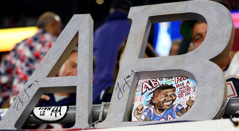 A detail of a sign for Antonio Brown (not pictured) during the game between the New England Patriots and the Pittsburgh Steelers at Gillette Stadium on September 08, 2019 in Foxborough, Massachusetts. A detail of a sign for Antonio Brown (not pictured) during the game between the New England Patriots and the Pittsburgh Steelers at Gillette Stadium on September 08, 2019 in Foxborough, Massachusetts.