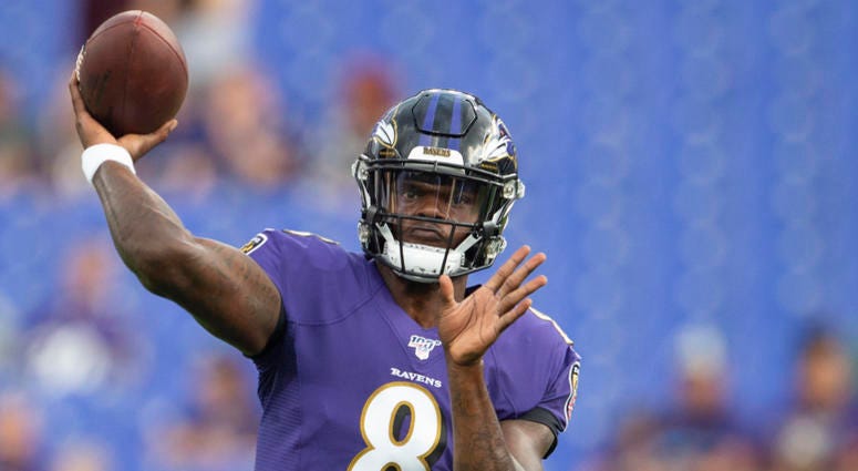 Baltimore Ravens quarterback Lamar Jackson (8) throws before the game against the Jacksonville Jaguars at M&T Bank Stadium Baltimore Ravens quarterback Lamar Jackson (8) throws before the game against the Jacksonville Jaguars at M&T Bank Stadium