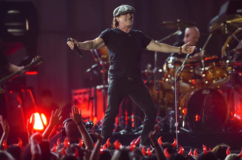 AC/DC lead vocalist Brian Johnson performs AC/DC lead vocalist Brian Johnson performs