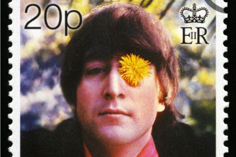 GIBRALTAR - CIRCA 1999: Postage stamp from Gibraltar portraying an image of John Lennon, circa 1999. GIBRALTAR - CIRCA 1999: Postage stamp from Gibraltar portraying an image of John Lennon, circa 1999.