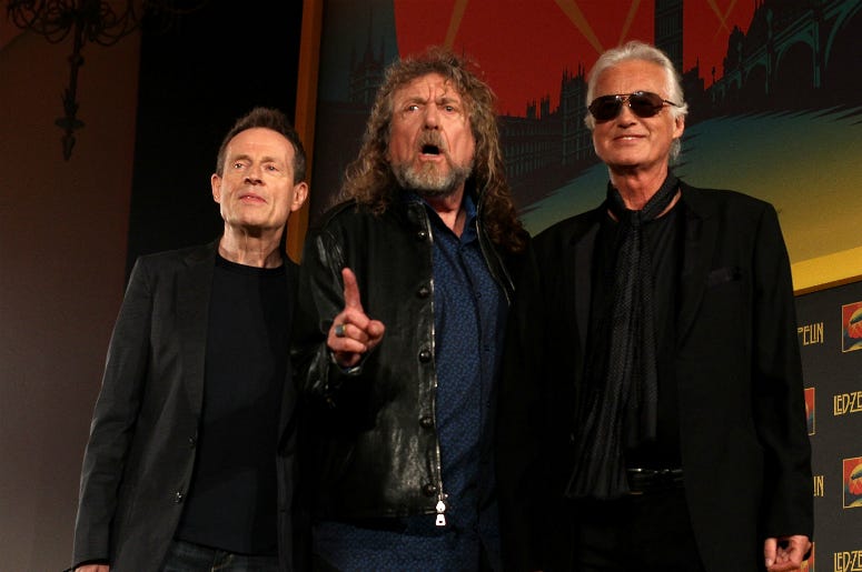 John Paul Jones, Robert Plant and Jimmy Page of Led Zeppelin in 2012 John Paul Jones, Robert Plant and Jimmy Page of Led Zeppelin in 2012