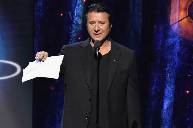 Steve Perry of Journey speaks onstage at the 32nd Annual Rock & Roll Hall Of Fame Induction Ceremony Steve Perry of Journey speaks onstage at the 32nd Annual Rock & Roll Hall Of Fame Induction Ceremony