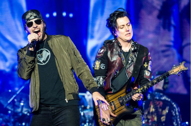 M. Shadows and Synyster Gates of Avenged Sevenfold perform during Avenged Sevenfold's The Stage World Tour featuring Avenged Sevenfold, Volbeat and Motionless in White at Giant Center M. Shadows and Synyster Gates of Avenged Sevenfold perform during Avenged Sevenfold's The Stage World Tour featuring Avenged Sevenfold, Volbeat and Motionless in White at Giant Center