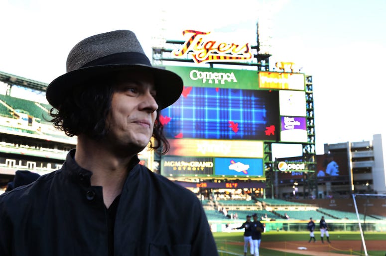 Detroit native and musician Jack White watches batting practice prior to the start of Game 3 of the 2012 World Series Detroit native and musician Jack White watches batting practice prior to the start of Game 3 of the 2012 World Series