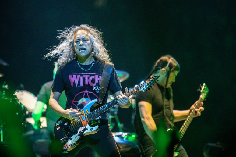 Metallica members Kirk Hammett, left, and Robert Trujillo perform Metallica members Kirk Hammett, left, and Robert Trujillo perform
