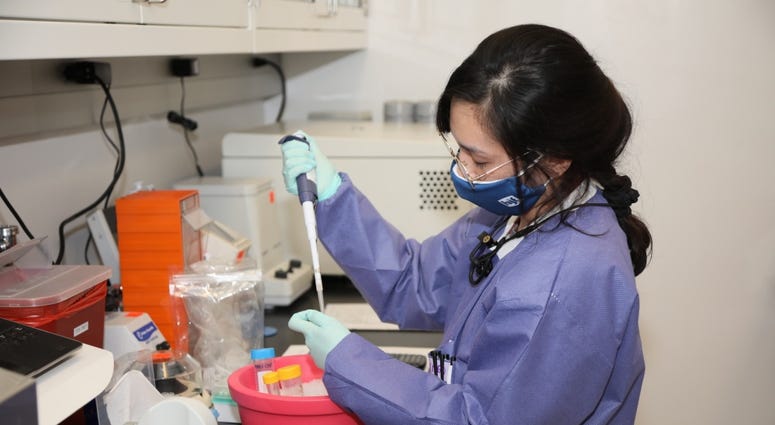 Ursula Tran a research assistant with The Emerging Infectious Disease Branch (EIDB), at the Walter Reed Army Institute of Research (WRAIR), studies Coronavirus protein samples, June 1, 2020. Ursula Tran a research assistant with The Emerging Infectious Disease Branch (EIDB), at the Walter Reed Army Institute of Research (WRAIR), studies Coronavirus protein samples, June 1, 2020.