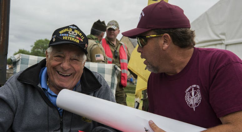 U.S. Army World War II and D-Day veteran, Vincent Speranza, 501st Parachute Infantry Regiment, 101st Airborne Division paratrooper. Over 1,000 U.S. paratroopers participate in largest airborne operation since WWII to commemorate 75th anniversary of D-Day.