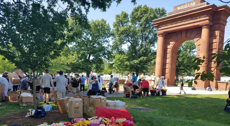 The Memorial Day Flower Foundation brings blooms to each grave at Arlington National Cemetery. MemorialDayFlowers