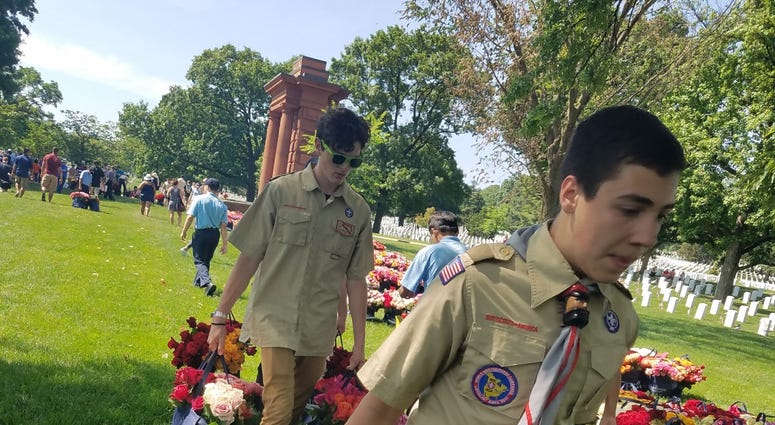 The Memorial Day Flower Foundation brings blooms to Arlington National Cemetery graves. MemorialDayFlowers