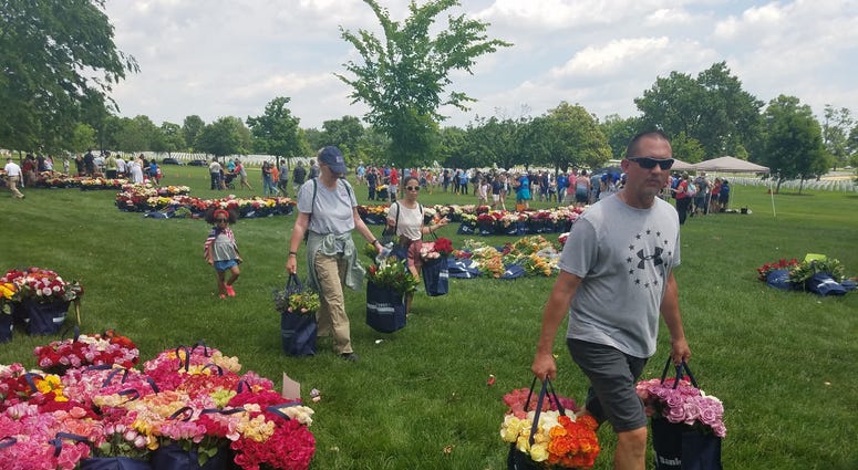 The Memorial Day Flower Foundation brings blooms to Arlington National Cemetery graves. MemorialDayFlowers