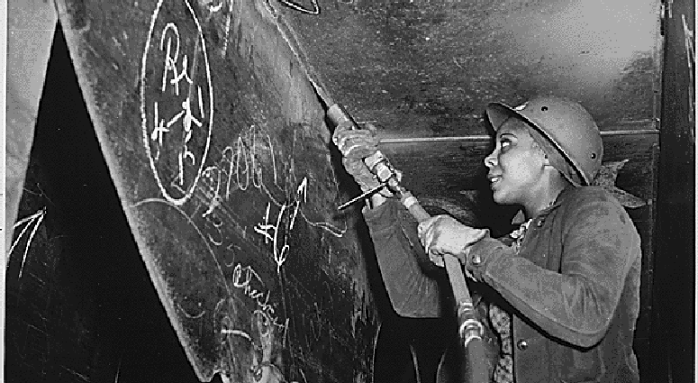 Kaiser shipyards, Richmond, California Miss Eastine Cowner, a former waitress, is helping in her job as a scaler to construct the Liberty Ship SS George Washington Carver launched on May 7, 1943. RosietheRiveter