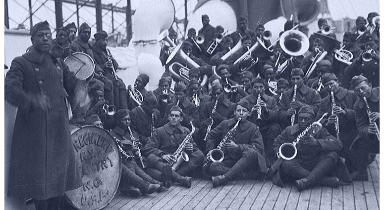 The 369th Infantry aka The Harlem Hellfighters was a unit of musicians led by James Reese Europe were pioneers of ragtime and jazz. The 369th Infantry aka The Harlem Hellfighters was a unit of musicians led by James Reese Europe were pioneers of ragtime and jazz.