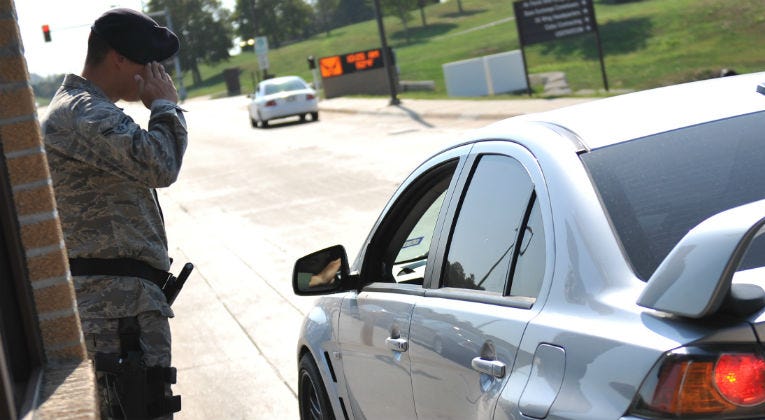 Kenny Gate on Offutt Air Force Base, Nebraska. A heavily armed Marine arrested while attempting to enter Offutt Air Force Base.