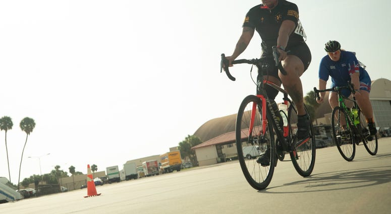 U.S. Army Spc. Stephanie Johnson competes in the cycling road race event U.S. Army Spc. Stephanie Johnson competes in the cycling road race event