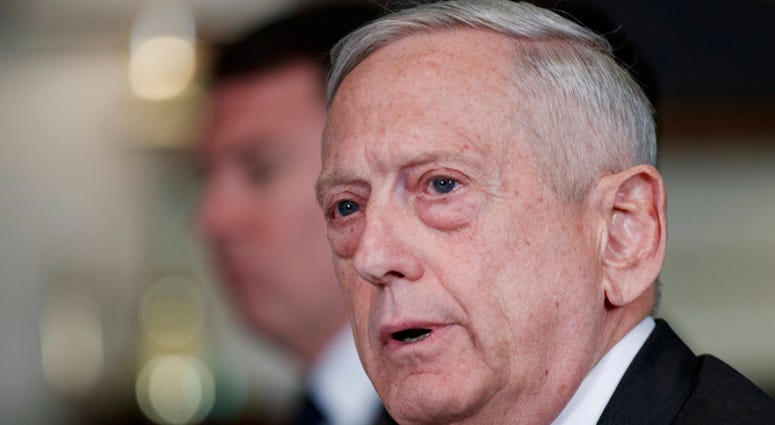 Defense Secretary Jim Mattis speaks during a bilateral meeting with Emir of Qatar Sheikh Tamim bin Hamad al-Thani at the Pentagon, Monday, April 9, 2018. Defense Secretary Jim Mattis speaks during a bilateral meeting with Emir of Qatar Sheikh Tamim bin Hamad al-Thani at the Pentagon, Monday, April 9, 2018.