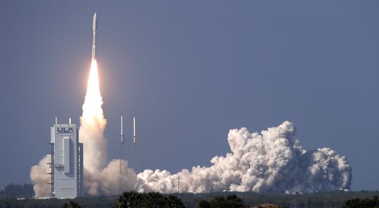 A United Launch Alliance Atlas V rocket lifts off from launch complex 41 at the Cape Canaveral Air Force Station with a payload of a high frequency satellite Thursday in Cape Canaveral, Fla A United Launch Alliance Atlas V rocket lifts off from launch complex 41 at the Cape Canaveral Air Force Station with a payload of a high frequency satellite Thursday, March 26, 2020, in Cape Canaveral, Fla.