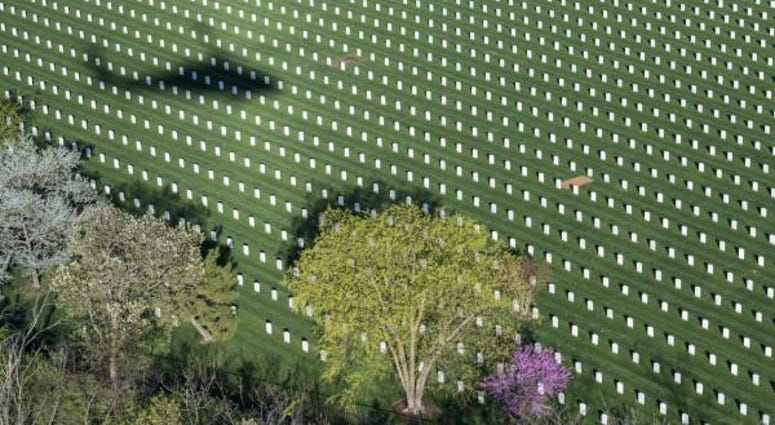 Aerial photography of Section 69 at Arlington National Cemetery, Arlington, Virginia, April 18, 2018.