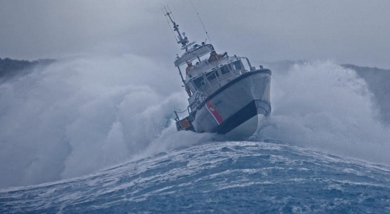 Coast Guard Station Humboldt Bay 47-foot Motor Lifeboat crews conduct surf training near the Humboldt Bay Channel, California Coast Guard Station Humboldt Bay 47-foot Motor Lifeboat crews conduct surf training near the Humboldt Bay Channel, California