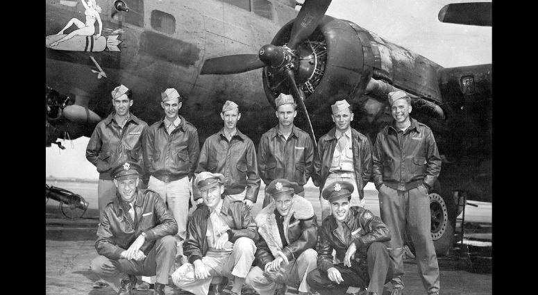The crew of the Susan Ruth standing in front of the B-17 which was shot down in 1944 Shot Down: The True Story of Pilot Howard Snyder and the Crew of the B-17 Susan Ruth