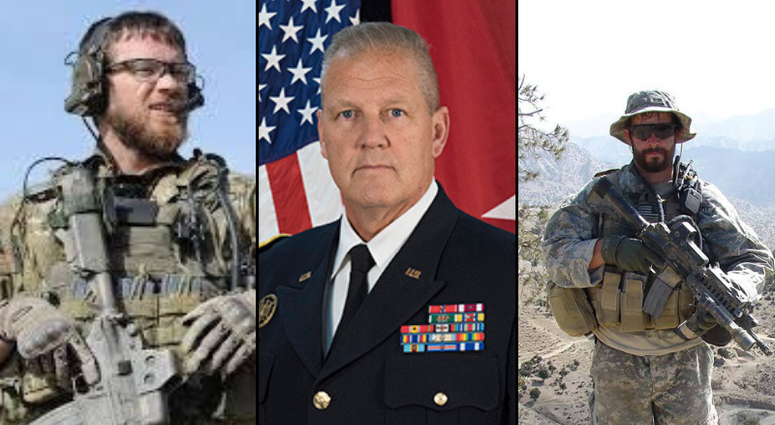 Sgt. First Class Joshua Hass, Brigadier Gen. Mike Heston and Staff Sgt. Ronald Shurer II. Sgt. First Class Joshua Hass, Brigadier Gen. Mike Heston and Staff Sgt. Ronald Shurer II.