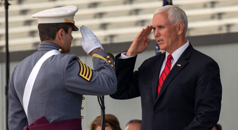 U.S. Vice President Mike Pence hands out diplomas during the U.S. Military Academy Class of 2019 graduation ceremony at Michie Stadium on May 25, 2019 in West Point, New York. Pence, speaking at the 221st commencement. PenceWestPoint