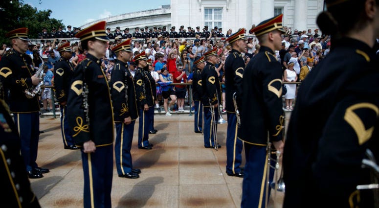 Members of the U.S. Army 3rd U.S. Infantry Regiment line up during a Memorial Day ceremony at Arlington National Cemetery. Memorial Day weekend across America.