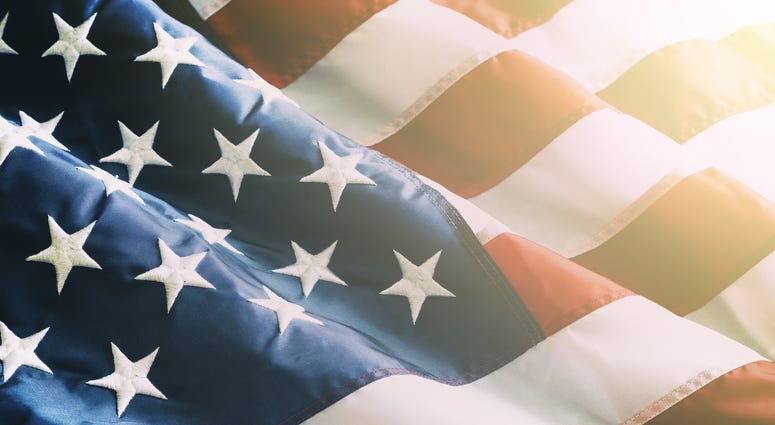 Closeup ruffled American flag