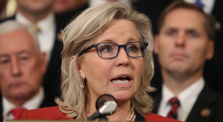 Rep. Liz Cheney (R-WY) (C), speaks during a news conference after the close of a vote by the U.S. House of Representatives on a resolution formalizing the impeachment inquiry centered on U.S. President Donald Trump October 31, 2019 in Washington, DC. LizCheney