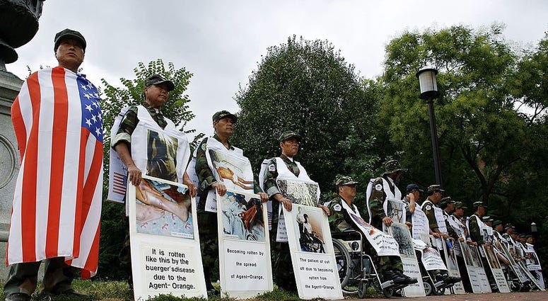 Republic of Korea Armed Forces veterans who say they are suffering from diseases caused by exposure to Agent Orange hold a vigil across Pennsylvania Aveune from the White House Aug. 31, 2006 in Washington, DC. KoreaVietnam