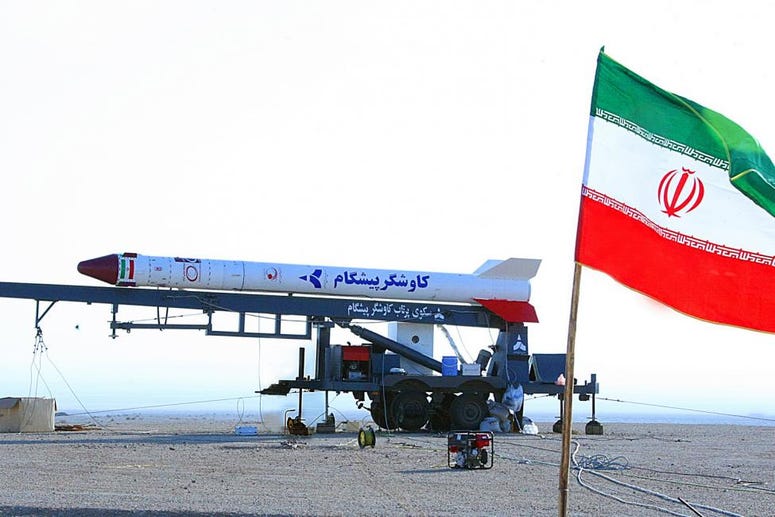 The new Raad-500 short-range ballistic missile, which Iran says is powered by a 'new generation' of engines designed to put satellites into orbit. The new Raad-500 short-range ballistic missile, which Iran says is powered by a 'new generation' of engines designed to put satellites into orbit.
