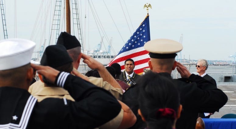 A naturalization ceremony aboard the USS Wisconsin (BB 64) where a record number of service members from the US Navy, US Army and US Air Force received their naturalization certificates in 2018. Naturalization