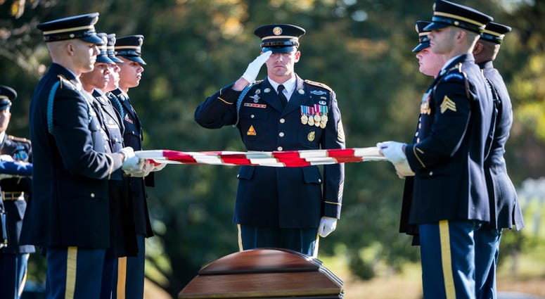The U.S. Army Honor Guard, The 3d U.S. Infantry Regiment (The Old Guard) Caisson Platoon, and The U.S. Army Band, “Pershing’s Own”, conduct the funeral of U.S. Army Staff Sgt. Bryan Black in Section 60 of Arlington National Cemetery, Arlington, Virginia.