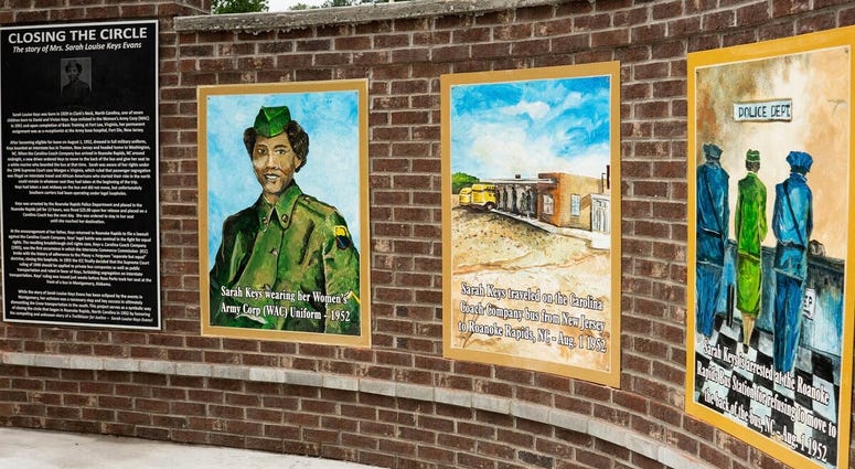 This photo provided shows a mural for Sarah Keys Evans