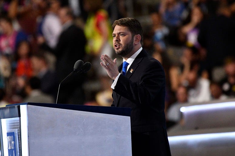 Rep. Ruben Gallego, D-AZ, speaks during the 2016 Democratic National Convention at Wells Fargo Center.