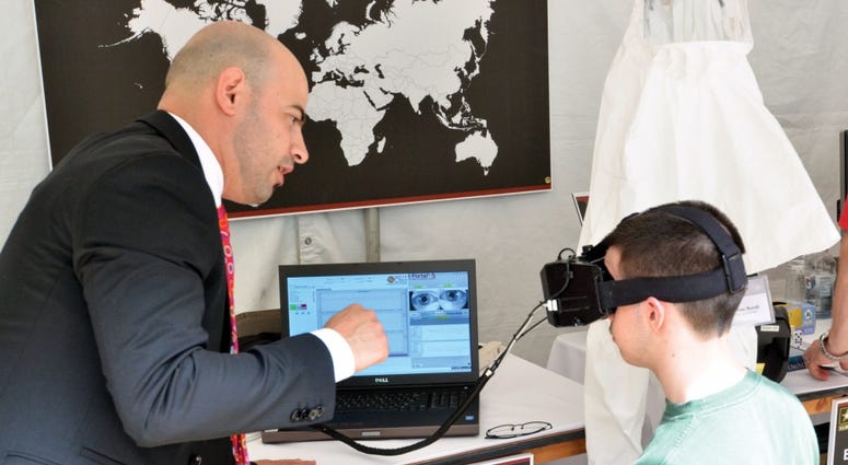 These I-Portal PAS goggles, funded in part by U.S. Army Medical Research and Materiel Command’s Combat Casualty Care Research Program, use virtual reality technology to assess possible brain injuries. TBITechnology