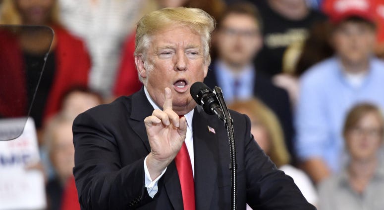 President Donald Trump speaks during his rally on May 29, at Municipal Auditorium.