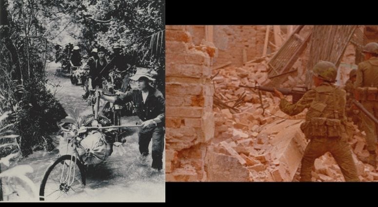 Viet Cong on a bicycle and US Army Rangers Viet Cong on a bicycle and US Army Rangers