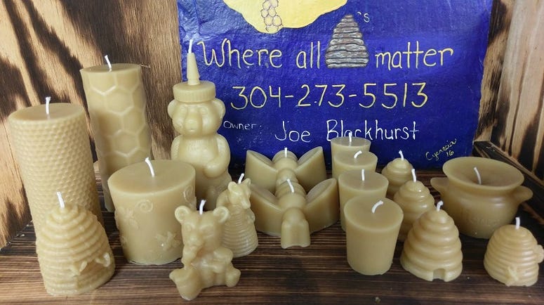 Candles for sale made from bee's wax.