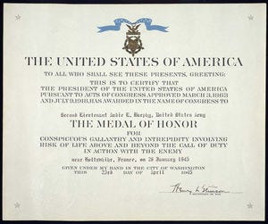 Audie Murphy's Medal of Honor Citation Audie Murphy's Medal of Honor Citation