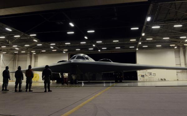 U.S. Air Force maintainers assigned to Whiteman Air Force Base, Mo., inspect a B-2 Spirit before it takes off Oct. 28, 2017.