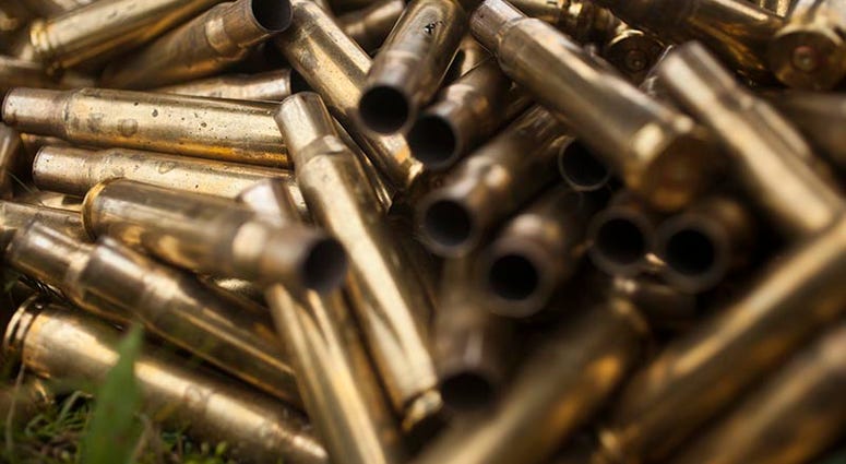 Brass casings from an M2 .50 caliber heavy machine gun sit in a pile during a live fire exercise held at Camp Lejeune, N.C., Aug. 27, 2015. Marines with the 26 Marine Expeditionary Unit and Marine Air Support Squadron 1 conducted the training to increase 2nd Marine Aircraft Wing