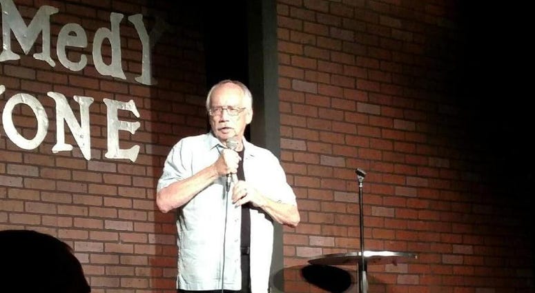 Pete Burdon, seen here on stage at The Comedy Zone in Jacksonville, Fl. first took the stage to perform Stand-up in 2014, at the age of 67.