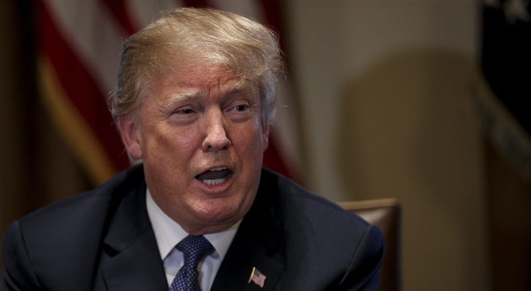 President Donald Trump speaks during a meeting with Senior Military Leadership in the Cabinet Room of the White House on April 9, 2018 in Washington, DC.