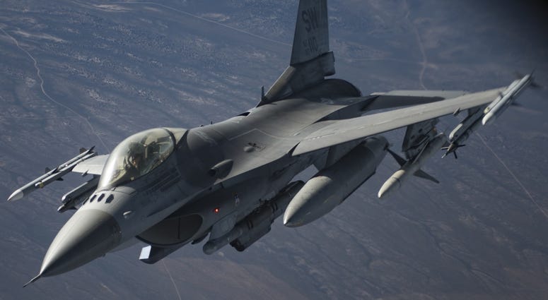 An F-16 Fighting Falcon fighter jet assigned to the 55th Fighter Squadron at Shaw Air Force Base, South Carolina, flies over the Nevada Test and Training Range during Red Flag 18-1 day operations, Feb. 8, 2017. F-16