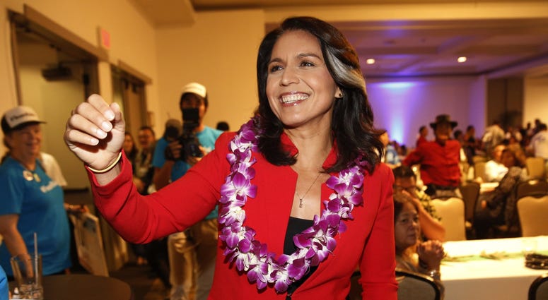 Rep. Tulsi Gabbard greets supporters in Honolulu.