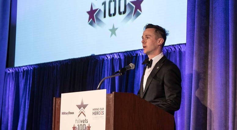 HillVets Founder Justin Brown speaks at the Hillvets 100 gala in Washington D.C. on March 29th, 2018.