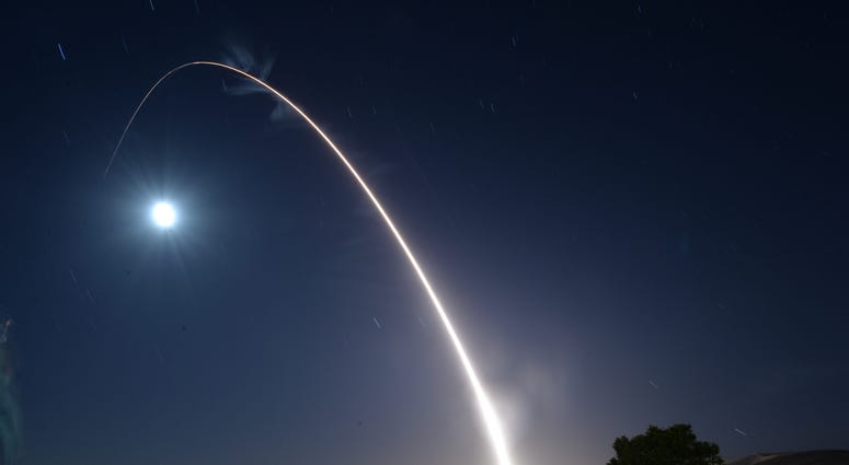 An unarmed U.S. Air Force Minuteman III intercontinental ballistic missile launches during an operational test May 3, 2017, at Vandenberg Air Force Base, Calif.