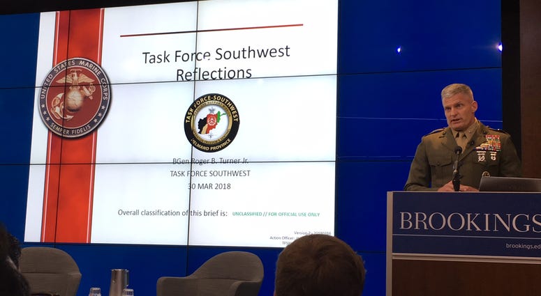 U.S. Marine Corps Brig. Gen. Roger Turner Jr. speaks about his recent experience in Helmand Province, Afghanistan at the Brookings Institute in Washington, D.C. March 30, 2018. U.S. Marine Corps Brig. Gen. Roger Turner Jr. speaks about his recent experience in Helmand Province, Afghanistan at the Brookings Institute in Washington, D.C. March 30, 2018.